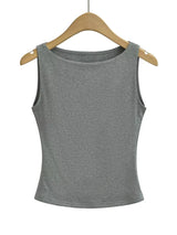 Women Double Layer Boat Neck Soft Slinky Tank Top