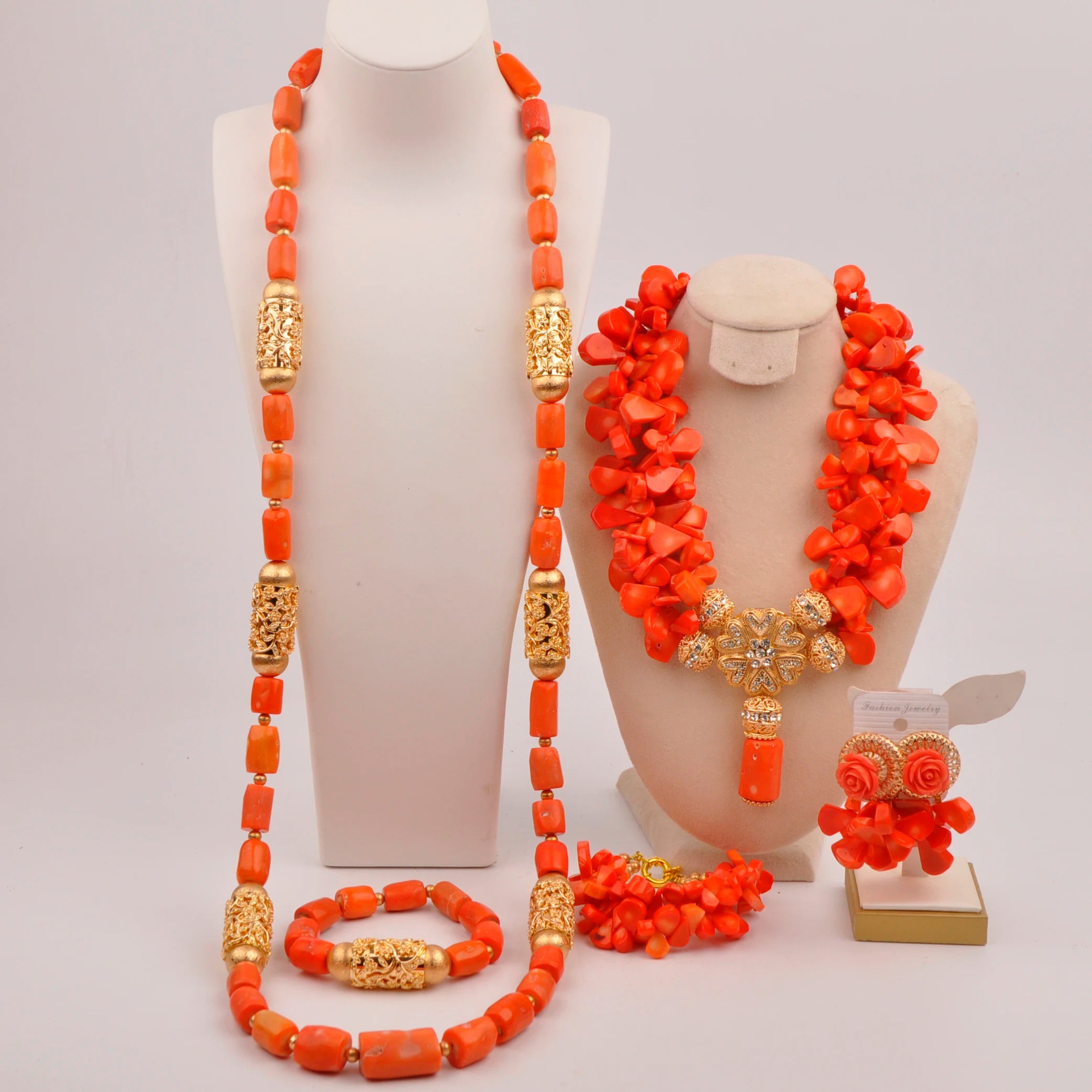 32inches 2Layers orange artifinal nigerian coral bead jewelry set wedding