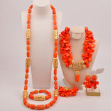 32inches 2Layers orange artifinal nigerian coral bead jewelry set wedding