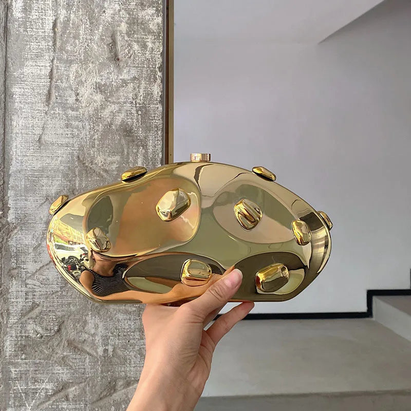 Acrylic Shell Shape Clutch Bag Gold Silver Blue Women Evening Party Cute Metal Shiny Purse Handbag 2025 Wholesale Clutch Bags