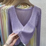 Summer Short Ice Silk Knitted Sun Protection Cardigan Women's Thin Suspender Skirt Layered Gauze Jacket Air-conditioned Cover Up