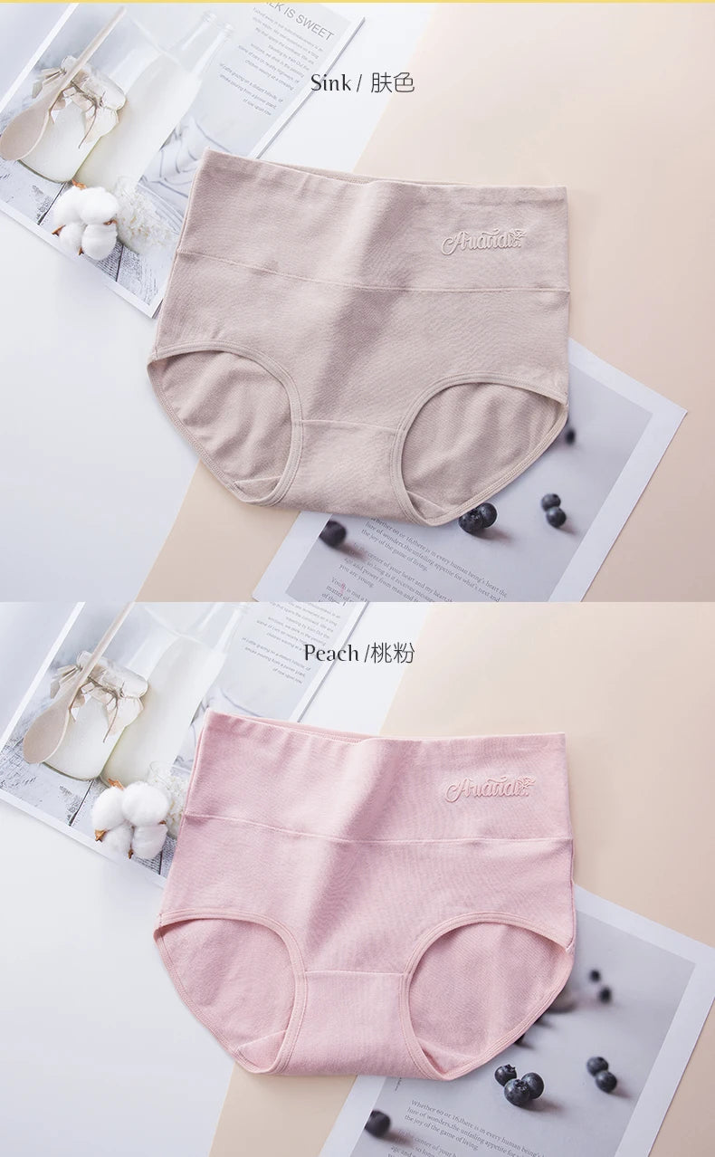 4Pcs/Set High Waist Cotton Panties Women Body Slimming Underwear Solid Briefs Plus Size Underpants Female Breathable Lingerie