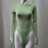 Women High Waist Jumpsuit Sexy Long Sleeve Bodysuit Club Top Goth Clothing Mock Neck Solid Costume Streetwear Party Body Outfit