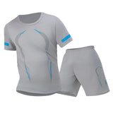 2 Pcs Men's Mesh Breathable Quick-drying Sports Suit Loose Plus Size Running Fitness Mountaineering Casual Short-sleeved Shorts