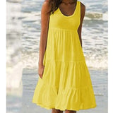 Bohemian Women's Casual O Neck Sleeveless Ruffle Mini Dress Solid Color Beach Tank Top Oversized Loose Dress Plus Size Women3029