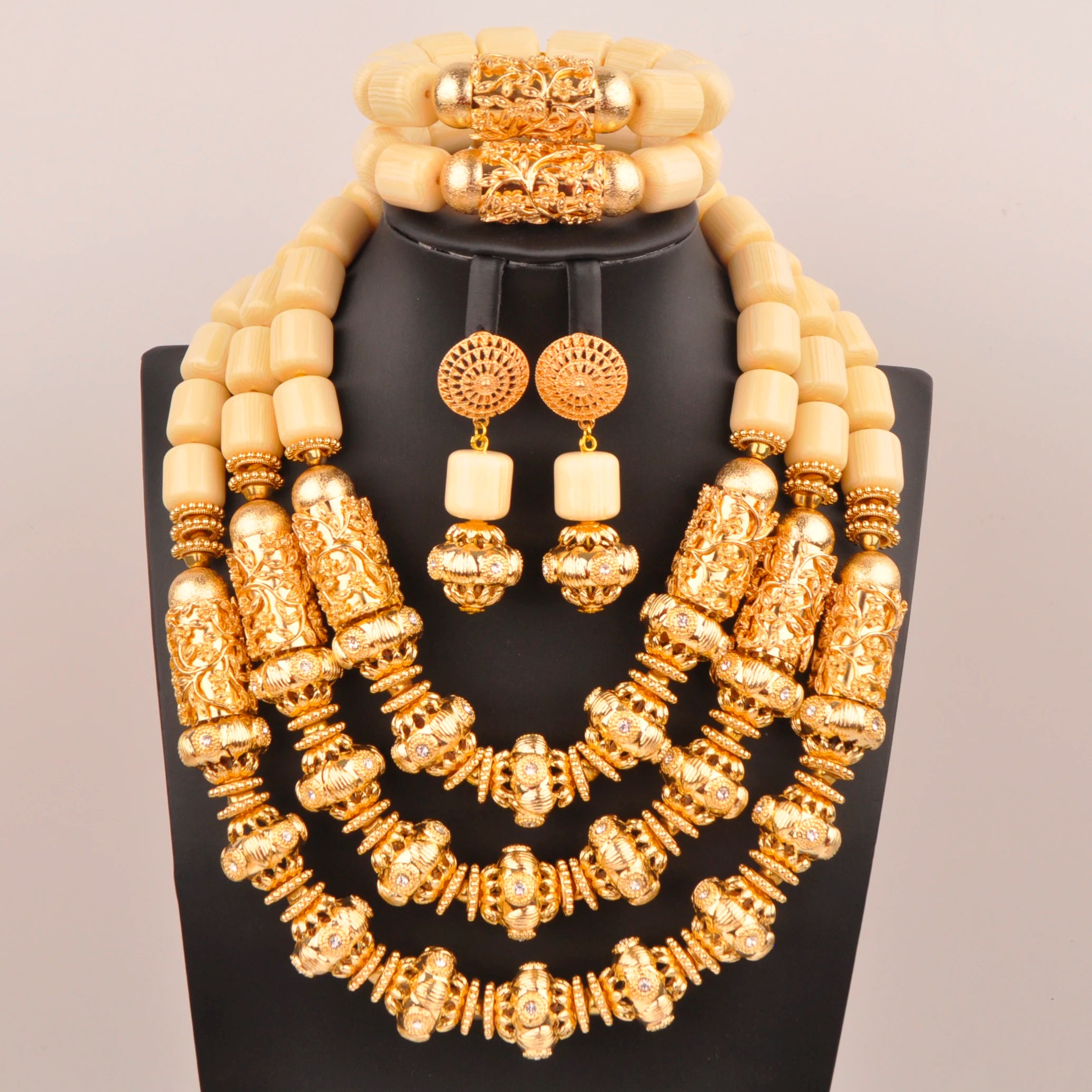 32inches 2Layers orange artifinal nigerian coral bead jewelry set wedding