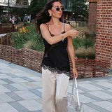 HXAO Asymmetrical Slip Top Women Summer 2025 Y2K Tanks & Camis Lace Black Off Shoulder Top Elegant Sleeveless Backless Camisole