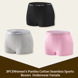 3Pcs Women's Panties Cotton Seamless Sports Boxers Underwear Female Solid Color Briefs Lingerie Intimate Underpant Finetoo S-XXL