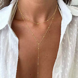 Stainless Steel Lariat Necklace Gold Plated, Dainty Long Necklace Laryered Necklaces For Women Girls, Y Shape Drop Pendant