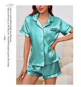 Women's Pajamas Set Satin Sleepwear Button Down Tops and Shorts Pajama 2 Piece Suit Pyjama Femme Nightwear Loungewear for Summer