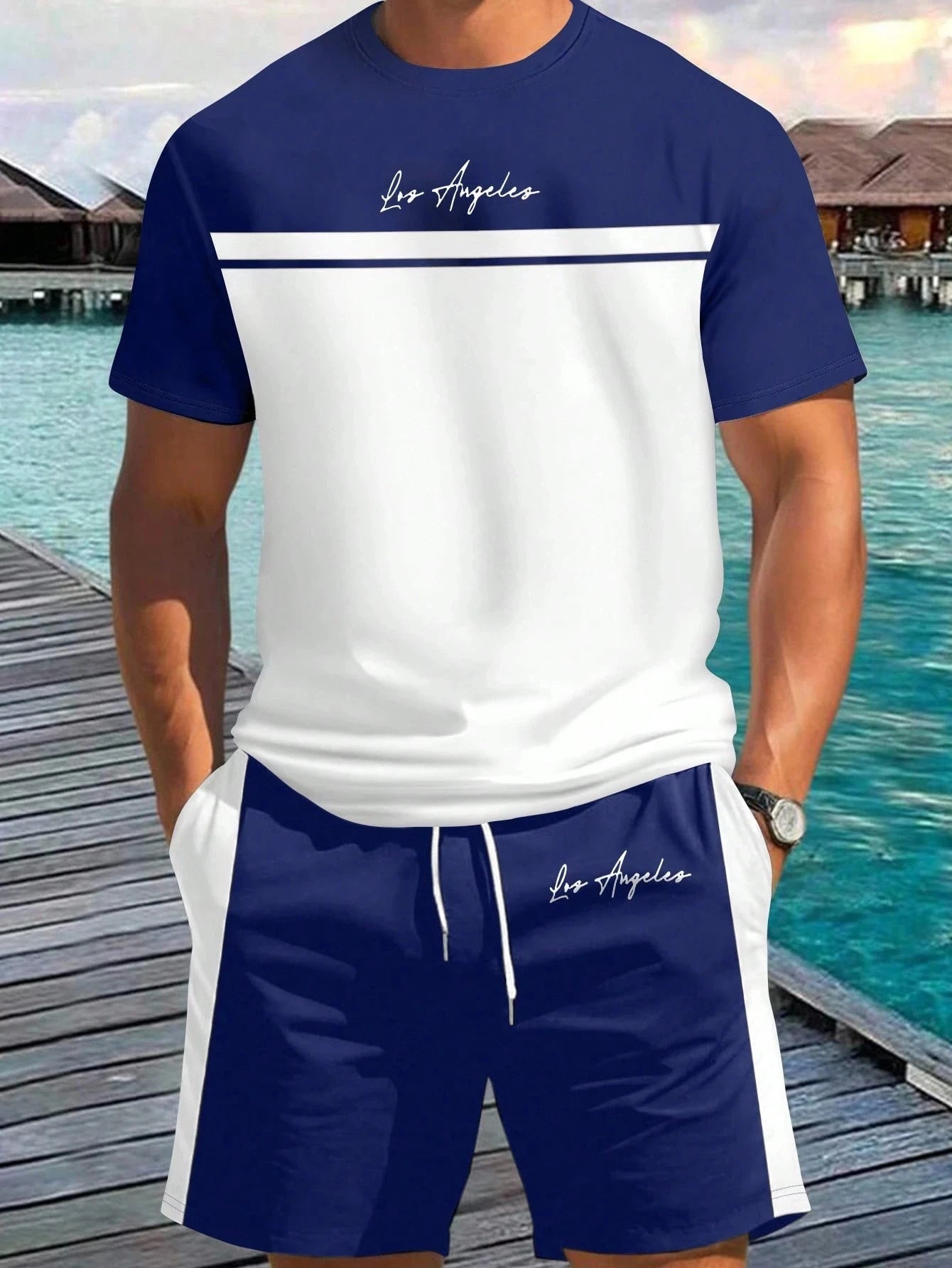 2026 Summer New Arrival Men's Letter Print Short-Sleeve T-Shirt Stylish Mens Shorts Set Vacation Beach Casual T-Shirt Summer Top