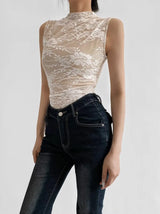 2025 Women's Summer Elegant Beige Black Sleeveless Lace Bodysuits Lady Luxury High Quality Street Bodycon Rompers Jumpsuits Tops