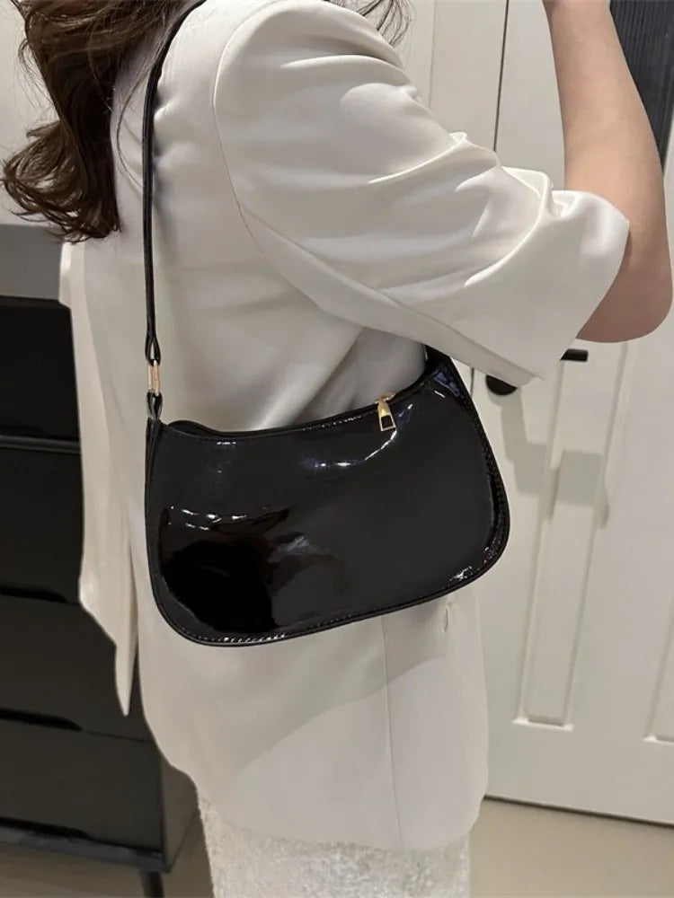 HOMEFISH PU Leather Underarm Bag Solid Color Women Fashion Daily Commuter Shoulder Bag Versatile Mini Handbag for Shopping