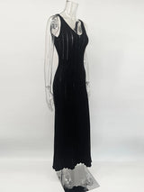 Trendix Knit Backless Dress For Women V Neck Slim Sleeveless Suspender Maxi Dress Vacation Sexy Beach Knitted Elegant Long Dress