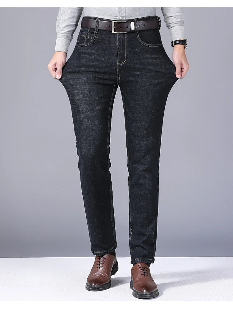 Men Fashion Straight Jeans Men 2026 New Stretch Slim Fit Pants Comfortable Soft Business Denim Trousers Male Brand Clothing