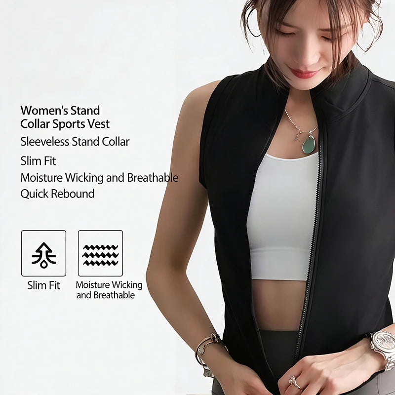 Zip Up Training Vest, Sleeveless Quick Dry Top for Gym, Running & Yoga, Casual Outer Wear