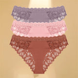 FINETOO 3Pcs Lace Hollow Out Underwear for Women Sexy Low-Waist Floral Briefs Female Invisible Breathable Lingerie Soft Intimate