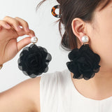 Chiffon flower multi-layer earrings, summer beach vacation style exaggerated earrings design, light luxury, niche