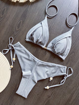 2025 New Sexy Triangle Bathing Suit for Women Brazilian Bikinis Halter Swimwear Push Up Swimsuit Metal Chain Beach Bikini Set