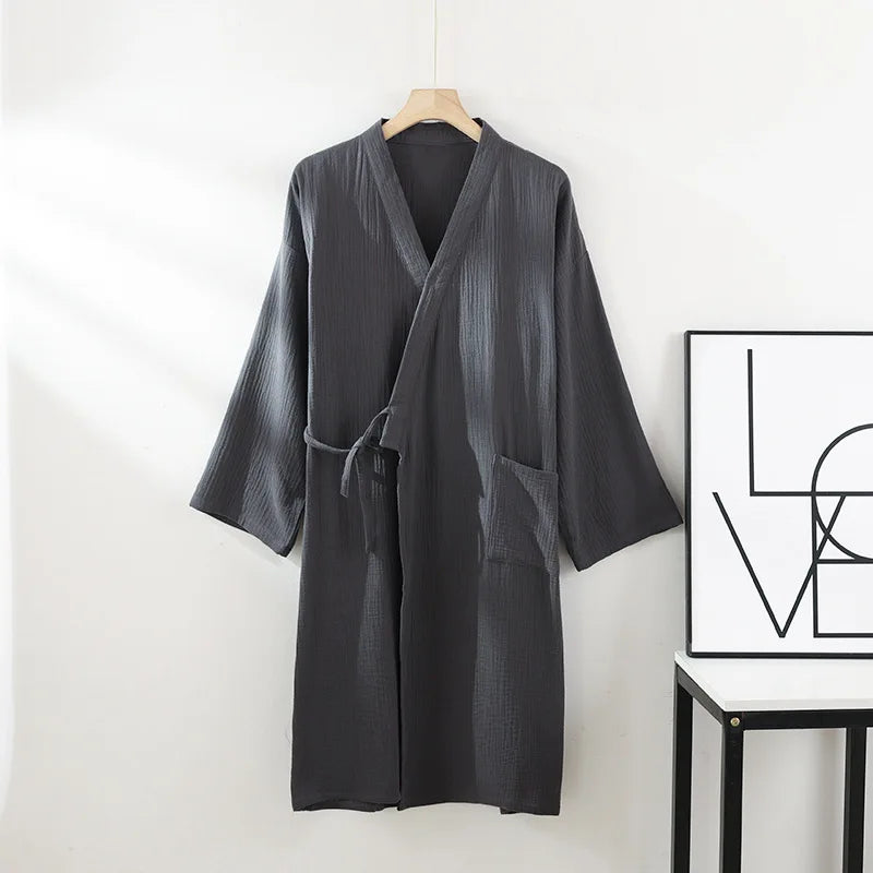 Kimono Robes for Men's and Women's Sleepwear Cotton Yarn Bathrobe Tied Cardigan Thin Home Clothes Couple's Robes