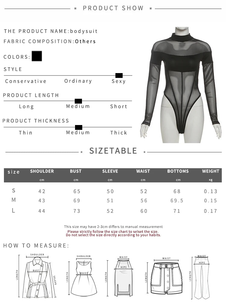 Weird Puss Coquette See Through Bodysuit Women Sexy Wild Mesh Hipster Patchwork Full Sleeve Midnight Stretch Street Clubwear