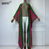WINYI Africa Bohemia Print Kimonos Loose Dresses for Woman Cardigans Beach Outfits Kaftan Beach Cover Up Evening Dress Maxi Coat