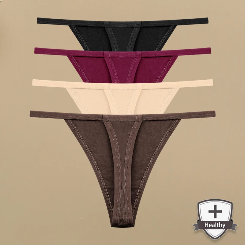 4Pcs Women's Cotton Thongs Sexy Thin Waist Underwear Traceless Low Waist G-string Sports T-Back Female Breathable Panties S-XL