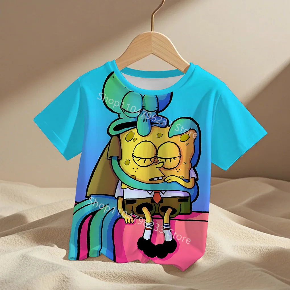 cute cartoon Spongebobs Baby Clothing Outdoor Clothes Boy Girl Child Men's women's Tshirts Children adult Parent child T shirts