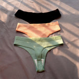 3 Pcs Seamless Ladies Ribbed Cotton Thong Simple Women's Low Waist Bikini Briefs Sports Girls Underwear Plus Size