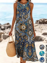 2026 Women's Sleeveless Bohemian Floral Casual Beach MIDI Sundress With Pockets Flowing and Loose Sweetheart Rustic Country