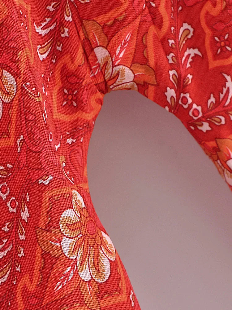 Boho Queens Red Floral Beach Kimono Short Robe Swimsuits Women Fashion Batwing Sleeves Rayon Bohemian Bikini Cover Ups Beachwear