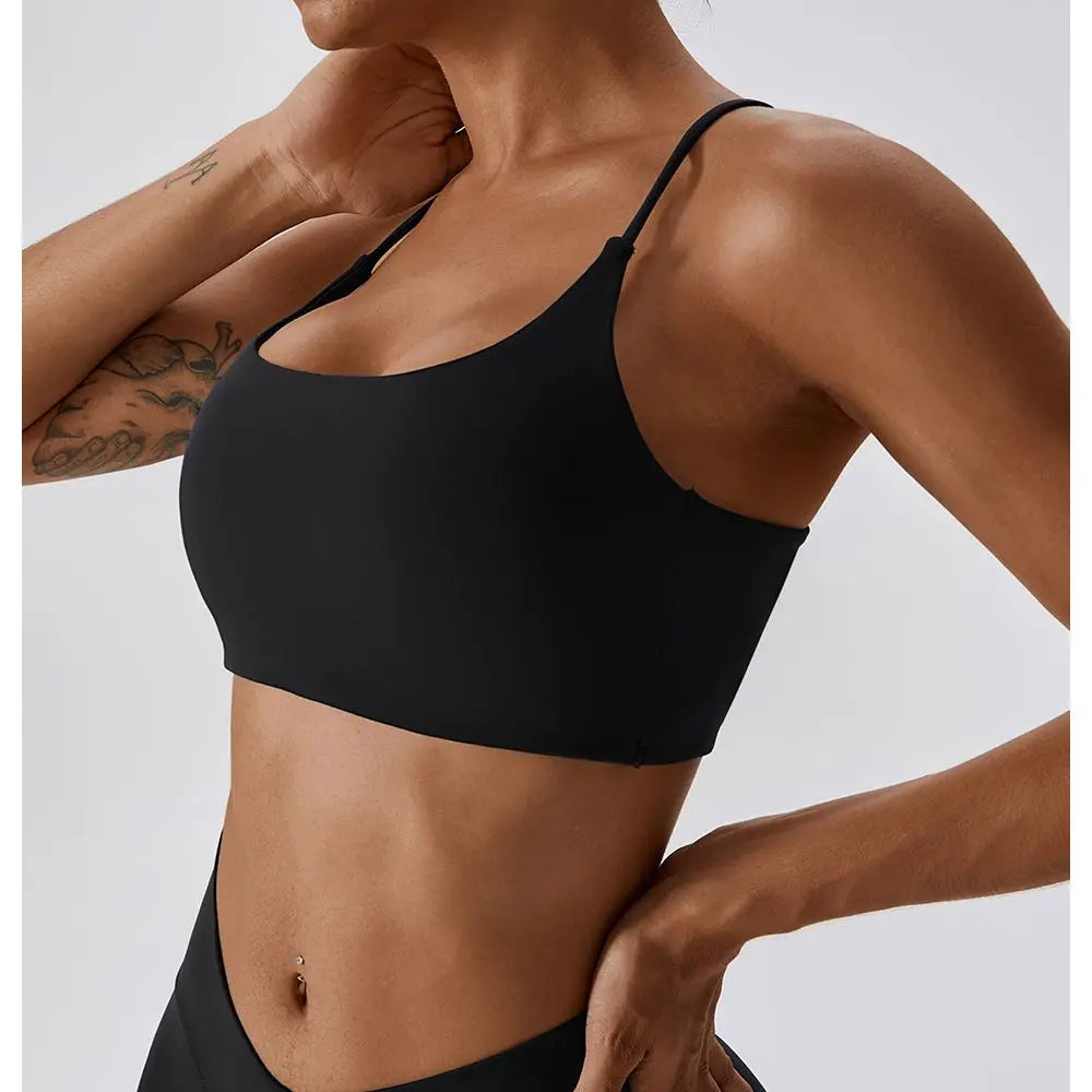 Solid Color U-Shaped Multi-Strap Cross Back Women Fitness Sports Bra Top Gym Yoga Athletic Tight Workout Jog Soft With Chest Pad