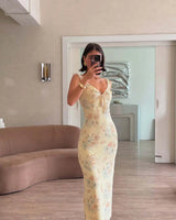 Cryptographic Summer Floral Print Plunge Maxi Dress Outfits Sexy Backless Fairy Sun Dresses Vacation Beachwear Vestido Coquette