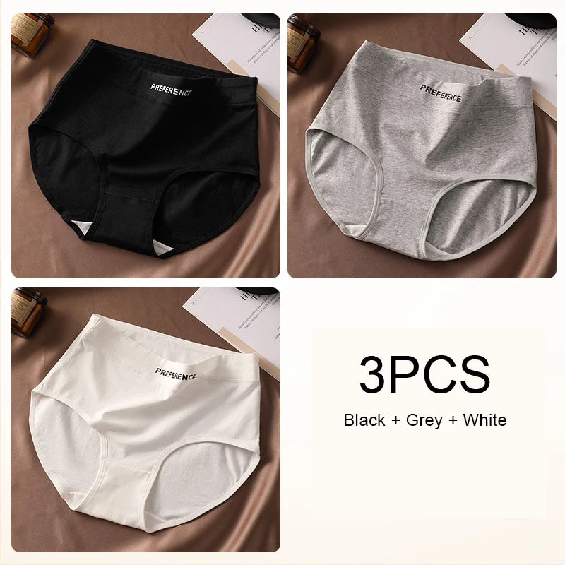 3PCS Woman High Waist Briefs Breathable Underwear Women Large Size Lingerie Pure Cotton Sexy Underware Triangular Panties Female