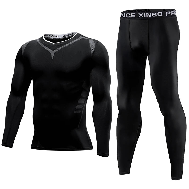 2Pcs Men Compression Sportswear Set Elastic Quick Fit Workout Jogging Training Yoga Fitness Tracksuit for Sports Exercise