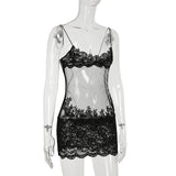 Shestyle Lace Transparent Mini Dress Sexy Women Wrapping Spaghetti Embroidery Flower Sheath Nightwear Club Mesh Wave Fantacy