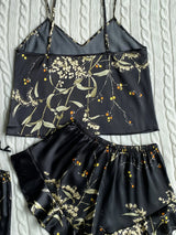 Elegant Floral Print Cami Tops Ruffle Hem Shorts Pajama Set  Women's Sleepwear Loungewear