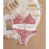 1/3/8Pcs Seamless Bra Set Low Waist Panties Leopard Bralette Sexy Lingerie Set Vneck Sport Brassiere Female Cotton Underwear Set