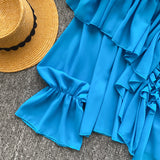 SINGREINY Chic Ruffles Splice Chiffon Blouse V Neck Flared Sleeve Loose Tops 2025 Fashion Solid Fairycore Vacation Women Shirt
