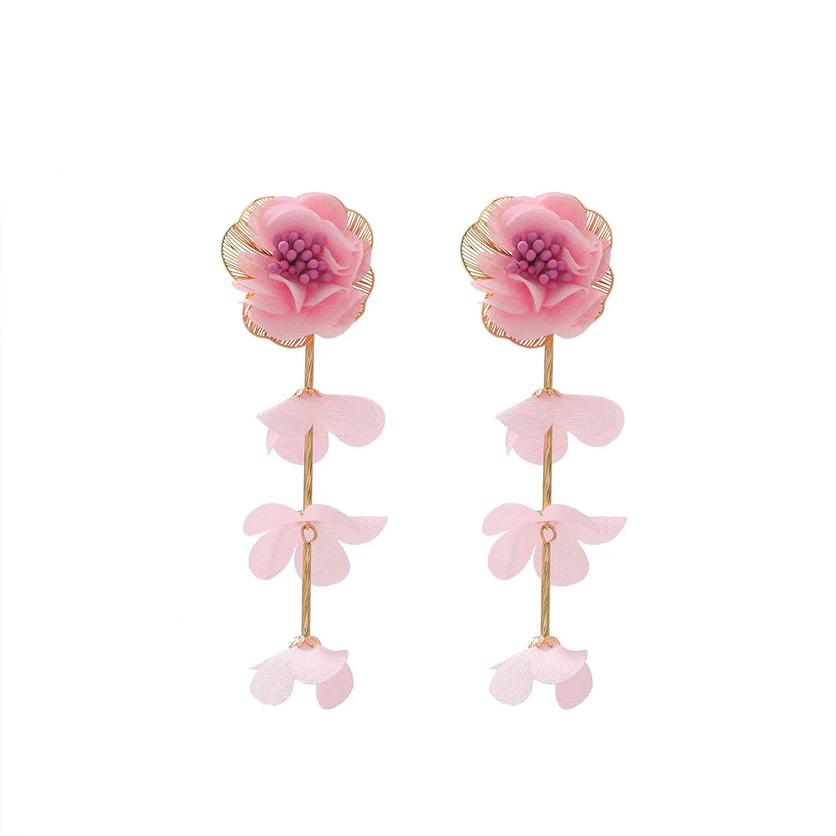 Chiffon flower multi-layer earrings, summer beach vacation style exaggerated earrings design, light luxury, niche