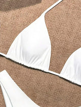 Women Thong Bikini Sexy Solid White/Black/Coffee Halter Swimsuit Lace Up Brazilian Bathing Suit 2025 New Double Fabric Beachwear