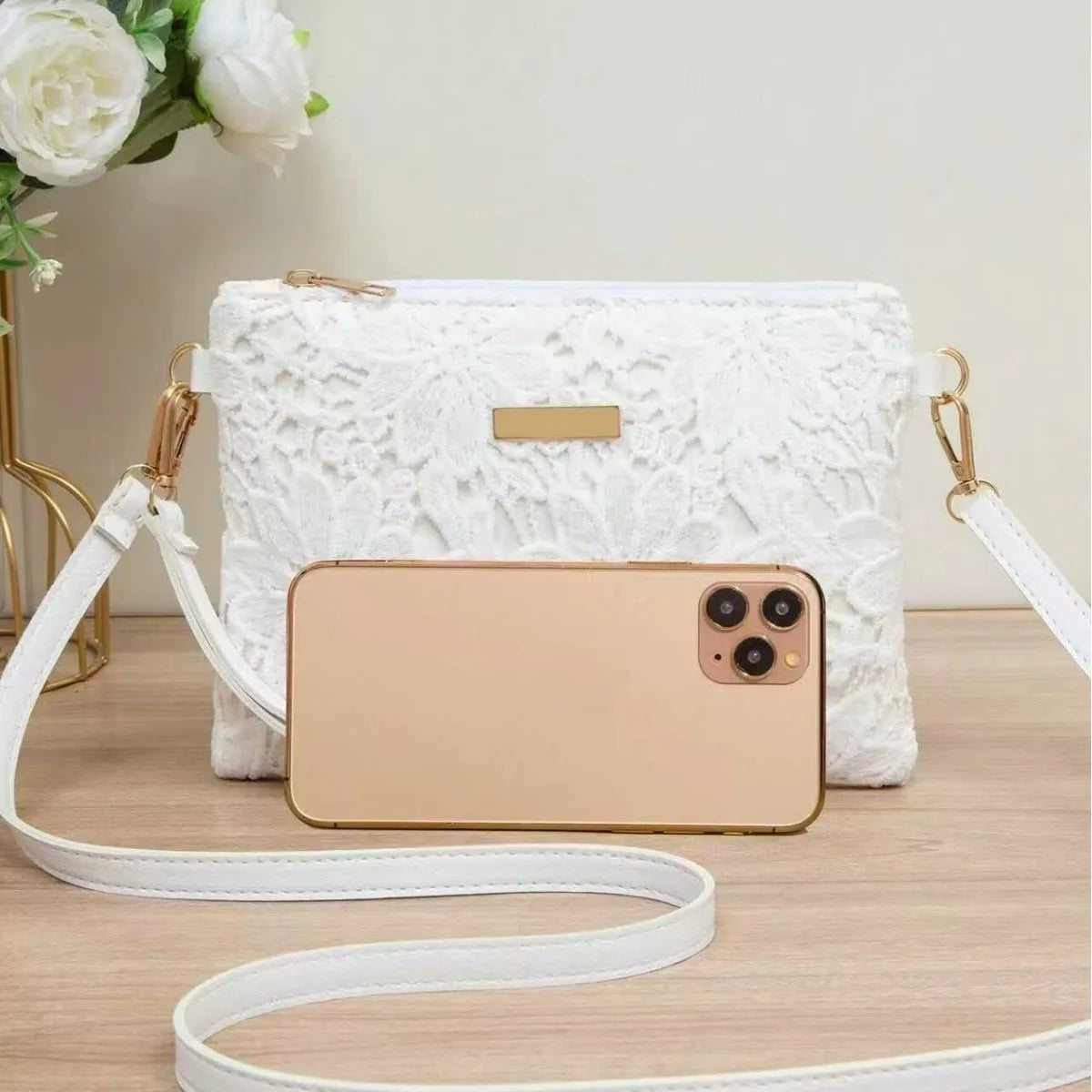 New Fashion Women Flower Printed Hollow Mini Chain Bag Shoulder Bag Tote Purse Handbag New Lace Crossbody Chain Shoulder Women's