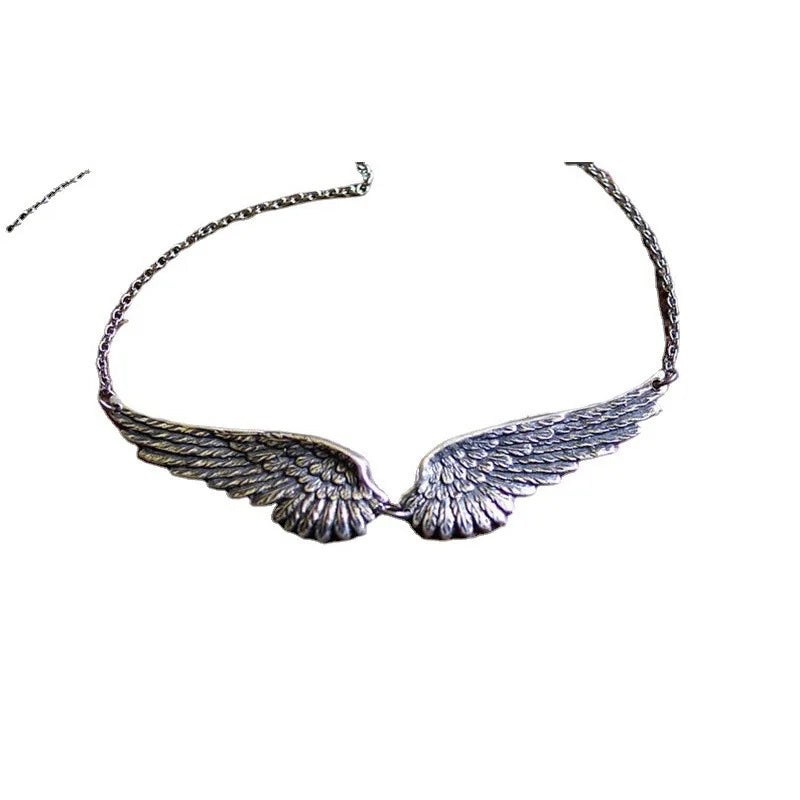 Vintage Angel Wings Feather Choker Big Pendant Aesthetic Link Chains Statement Necklace for Women Collar Bib Wedding Tribal Gift