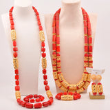 32inches 2Layers orange artifinal nigerian coral bead jewelry set wedding