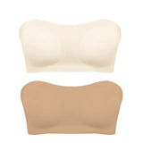 Women's Sexy Strapless Push Up Bra Removable Padded Seamless Ice Silk Top Women Invisible Beauty Back Anti-slip Off-shoulder Bra