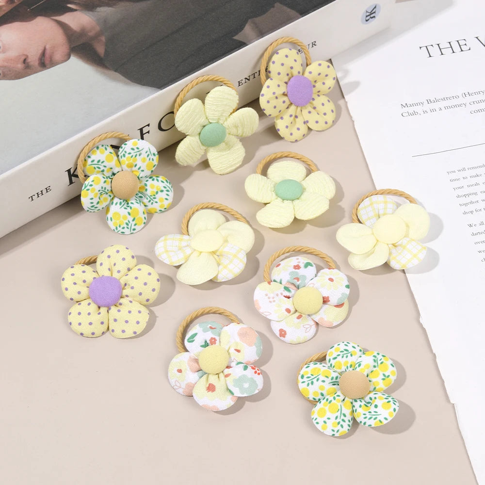 10Pcs/Set New Baby Girl Cute Colorful Flower Hair Bands Ponytail Holder Chilren Soft Scrunchies Rubber Kids Hair Accessories