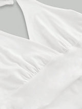 Solid V-neck Backless Halter Crop Top for Women Summer Sexy Y2K Sleeveless Ruched Top Streetwear