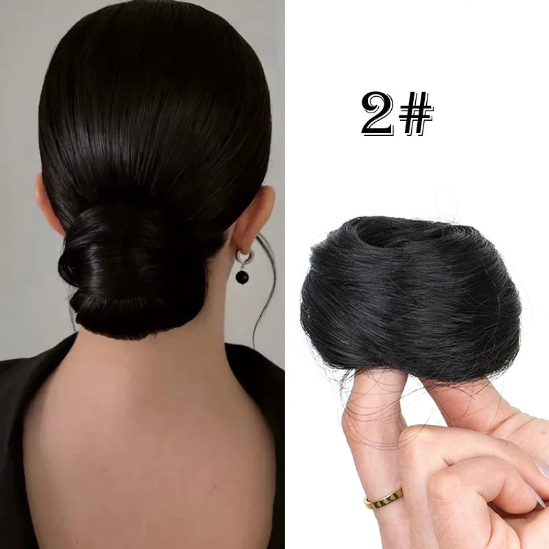 Elegant Synthetic Hair Bun for Women Soft Comfortable Chignon Style Elastic Rubber Band Scrunchy Updo Hairpiece