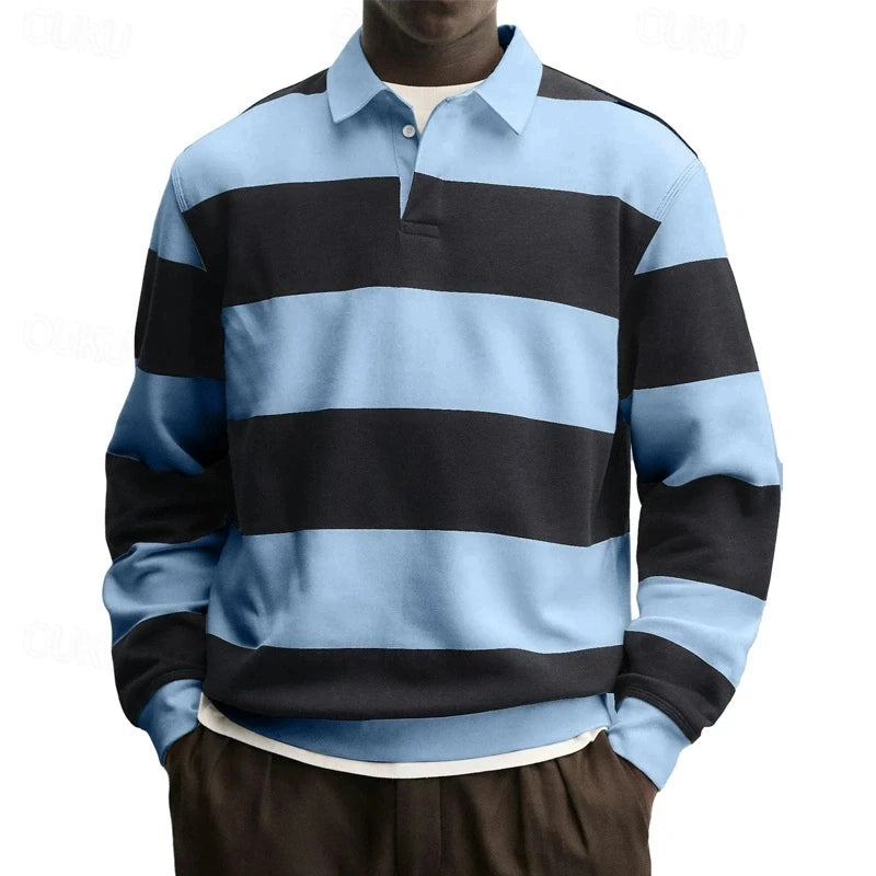 2026 New Striped Graphic Polo Shirts For Men Fashion Autumn Long Sleeve 3D Printed Golf Polo Casual Oversized Business Tops