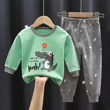 Spring Autumn Sleepwear Kids Comfort Cotton Pajamas Set Durable and Soft Unisex Cartoon Dinosaur for Boy Girl Children Clothes